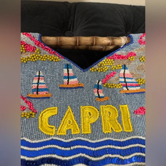 Beaded 'Capri' Tote with Bamboo Handles - Picture 3 of 11